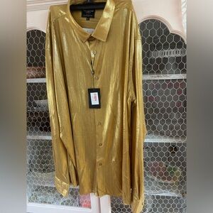 Gold Metallic Button-Up collared Shirt